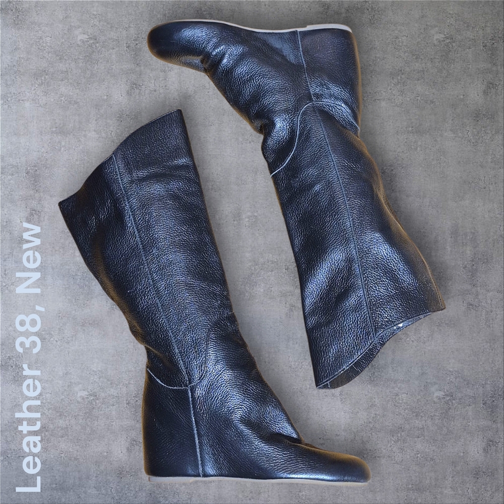 Black Leather Hidden Wedge Heel Boots, 38 (7.5) ALDO - New